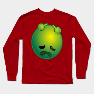 Funny Sad Alien Monster ET Extraterrestrial Martian Green Man Emoji for Women, Men and Kids 4 Long Sleeve T-Shirt